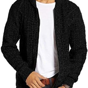 Taoliyuan Mens Shawl Collar Cardigan Sweaters Casual Winter Zip up Cable Back Lightweight Knitwear Jacket