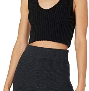The Drop Women's Sylvie Double V-Neck Textured Rib Cropped Sweater Tank