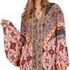 Umgee Womens Multi-Print Trumpet Sleeve Dress