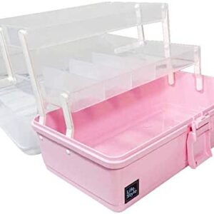 WEWLINE Sewing Box Art Supply Bin 3-Layers Craft Storage Organizer with Handle Pink Tool Box for Arts, Crafts & Sewing Supplies