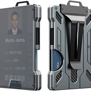 Wallet For Men - Slim Aluminum Metal Money Clip with 1 Clear window ID Badge Holder, RFID Blocking, Holds up 15 Cards with Cash Clip. Ultra-Thin Minimalist Wallet, dark grey
