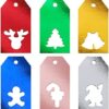 Whaline 120Pcs Christmas Paper Gift Tags Colorful Foil Xmas Hanging Tag Labels with 66 Feet Jute String for DIY Xmas Arts and Crafts Decorations Holiday Present Party Supplies, 6 Designs