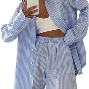 Women Casual Two Pieces Outfits Short Sleeve Blouse Tops + Short Pants Pajamas Set Summer Home Club Lounge Knitwear
