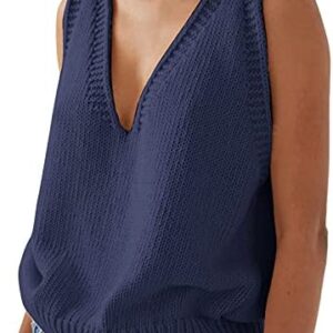Women V Neck Knit Sweater Vest Solid Color Sleeveless Checked Knitwear Tanks Women Sweaters