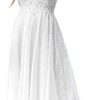 Womens Casual Boho Floral Lace High Neck Long Evening Dress Cocktail Party Maxi Wedding Dresses Fashion Sleeveless Printed, White, X-Large