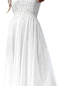 Womens Casual Boho Floral Lace High Neck Long Evening Dress Cocktail Party Maxi Wedding Dresses Fashion Sleeveless Printed, White, X-Large