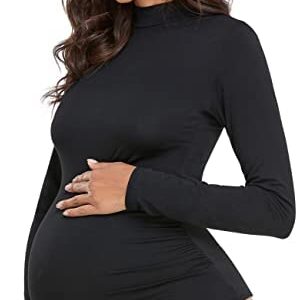 Womens Maternity Bodysuit for Photoshoot Long Sleeve Tshirt Classic Side Ruched Tee Top Mama Pregnant Clothes Photograph