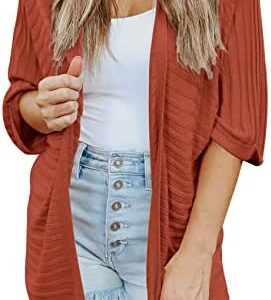 Women's Open Front Cardigan 3/4 Sleeve Kniteed Soft Sweater Loose Lightweight Coat Outwear