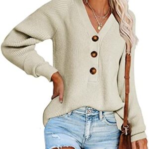 Womens Sweaters Long Sleeve V Neck Button Down Ribbed Knit Sweater Casual Relaxed Fit Pullover Jumper Tops