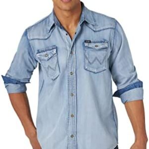 Wrangler Men's Iconic Denim Regular Fit Snap Shirt