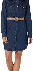 Wrangler Women's Retro Long Sleeve Western Denim Snap Dress
