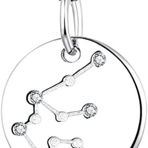 YL Women's Constellation Jewelry Sterling Silver Zodiac Necklace Astrology Coin Disc Horoscope Pendant with 18K White/Rose Gold Plated