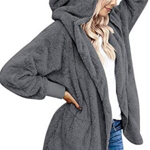 Yanekop Womens Fuzzy Fleece Open Front Hooded Cardigan Jackets Sherpa Coat with Pockets