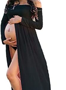 ZIUMUDY Maternity Maxi Chiffon Photography Dress Split Front Gown for Photoshoot
