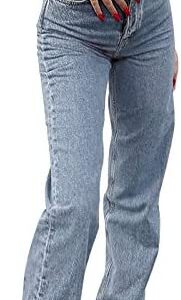 haoricu Flare Jeans for Women,Baggy Ripped Jeans for Teen Girls Women High Waisted Wide Leg Straight Denim Streetwear Pants