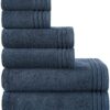 nottoc Towel Sets for Bathroom - Denim Petrol Blue / Set of 6 / 2 Bath Towels + 2 Hand Towels + 2 Washcloths - Turkish Cotton, Soft, Plush, Fluffy, Absorbent, Embroidered, Hotel Quality Towels