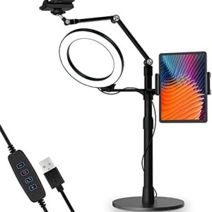 viozon 3-in-1 Selfie Desktop Live Stand, Height Adjustable/Overhead, 8" LED Ring Light, Compatible with 3.5-13" Tablet& Phone, Suitable for YouTube / Tiktok/Recording /Streaming/Online Meeting
