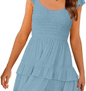 LEANI Womens Summer Babydoll Dresses Boho Smocked Ruffle Beach Swing Mini Sundress