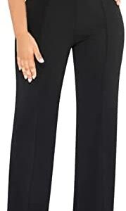 Women Stretchy Straight Leg Pants Classic Solid High Waisted Wide Leg Bootcut Pant Slacks Work Office Pants