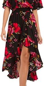 Kormei Womens Short Sleeve Floral High Low V-Neck Flowy Party Long Maxi Dress