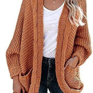 TOTREND Womens Boho Batwing Cable Knitted Slouchy Wrap Cardigan Sweater Open Front Soft Warm Coat Outerwear