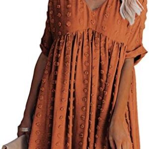 KIRUNDO Summer Women’s Short Sleeves Mini Dress Sexy V Neck Flowy Casual Dress Swiss Dot Short Loose Fit Plus Size Dress