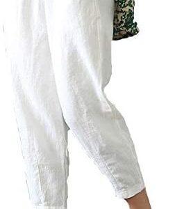 LaovanIn Women's Linen Cropped Pants Tapered Ankle Capris Trousers Elastic Waist