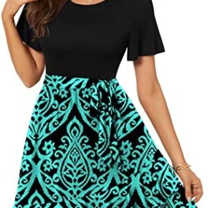 Aodemo Women's Summer Casual Short Sleeve T-Shirt Dresses Ruffle Hem Swing Tie Waist Dress