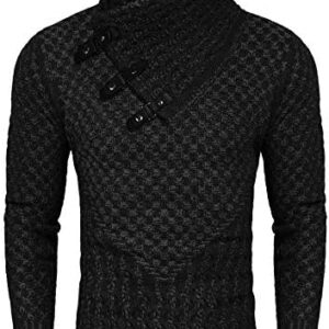 COOFANDY Men's Knitted Turtleneck Sweater Long Sleeve Slim Fit Designer Shawl Collar Pullover