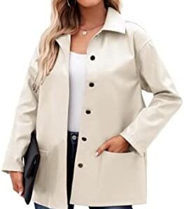 Womens Soft Leather Jacket Casual Motorcycle Coat Lapel Blazer Comfort Long Sleeve Button Front Outerwear