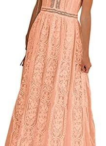 BLENCOT Womens Casual Boho Floral Lace V Neck Long Evening Dress Cocktail Party Maxi Wedding Dresses