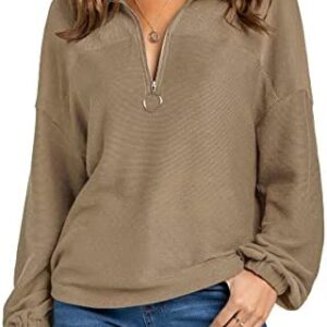 LANISEN Women's Zip Up Sweatshirt Casual V Neck Long Sleeve Knitted Solid Sweatshirts