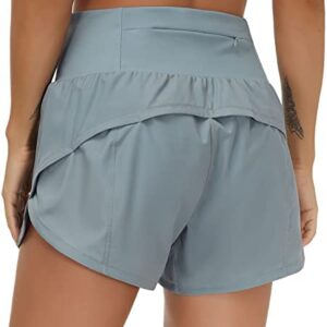 THE GYM PEOPLE Womens High Waisted Running Shorts Quick Dry Athletic Workout Shorts with Mesh Liner Zipper Pockets