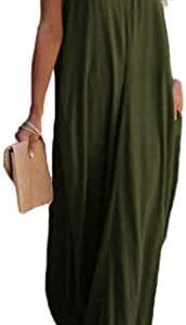 Poetsky Womens Casual Strappy V Neck Sleeveless Flowy Pockets Loose Long Maxi Beach Dress Sundress