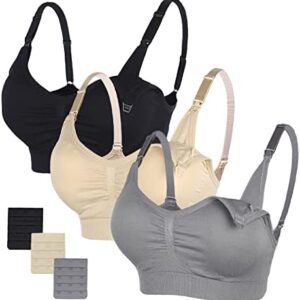 Stelle Nursing Bras Maternity Bra for Breastfeeding Pregnancy Wireless Bralette with Pads, Extenders & Clips Pack of 2/3