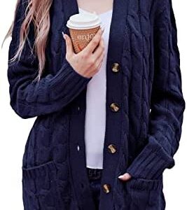 ChooTeeYeen Women's Button Down Cable Knit Cardigan Sweaters Long Sleeve Open Front Loose Knitwear Coat with Pockets