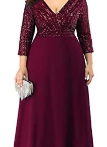 Ever-Pretty Women's Deep V-Neck Sparkle Plus Size Evening Dress with Long Sleeves 0751-PZ