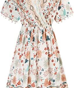 GRACE KARIN Women Boho Wrap V Neck Dress Casual Short Sleeve Floral Beach Dress