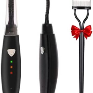 Heated Eyelash Curler, Electric Eyelash Curlers - Rechargeable Lash Curler with Eyelash Comb, Long-Lasting Eye Lashes Curlers, Quick Natural Curling Lash Lift Kit for Women Girls Makeup (Black)