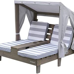 KidKraft Wooden Outdoor Double Chaise Lounge with Cup Holders and Cushions, Kid's Patio Furniture, Gray, Gift for Ages 3-8 , Grey