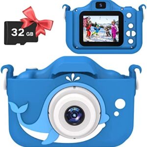 Kids Camera Toys Gifts for Boys Girls, Selfie Camera Digital Video Shockproof Camcorder with Front Rear Dual-Lens, Best Birthday for 3-8 Years Old Boys Gifts - 32GB SD Card Included