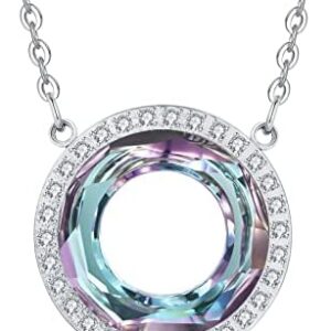 LOUISA SECRET Happy Ferris Wheel Circle Necklaces for Women, Sterling Silver Stainless Steel Crystal Pendant Necklace Birthday Jewelry Gifts for Mom Daughter Sister Grandma Wife Her