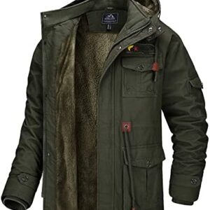 MAGCOMSEN Men's Jacket Winter Cotton Military Trucker Cargo Jacket Fleece Lined Coats with Removable Hood