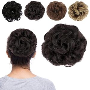 Messy Bun Hair Piece Scrunchies Extension Curly Wavy Updo Synthetic Chignon Ponytail Hair Pieces for Women Girls,1PCS (4# Darkest Brown)