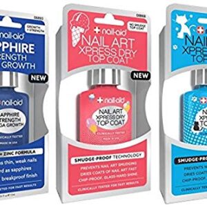 NAIL-AID Sapphire Base Coat + Nail Art Xpress Dry Top Coat, Clear, 3 Count