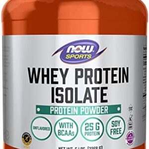 NOW Sports Nutrition, Whey Protein Isolate, 25 g With BCAAs, Unflavored Powder, 5-Pound