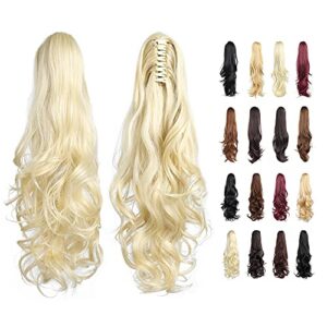 Ponytail Hair Extension,HSPJHTM Blonde Hair Extensions Ponytail Extension Claw for Women Curly Hair Piece 22" Synthetic Pony Tail Hair Extensions Very Long & Voluminous Curled Wavy Bleach Blonde