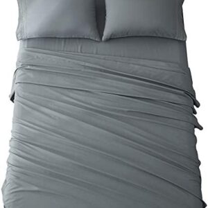 Shilucheng King Size Bed Sheets Set Microfiber Polyester 1800 Thread Count Percale Super Soft and Comforterble 16 Inch Deep Pockets - 4 Piece (King, Dark Grey)