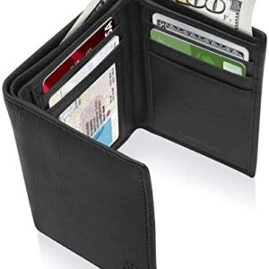 Trifold Wallets For Men RFID - Genuine Leather Slim Mens Wallet With ID Window Front Pocket Wallet Gifts For Men