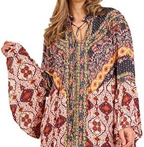 Umgee Womens Multi-Print Trumpet Sleeve Dress